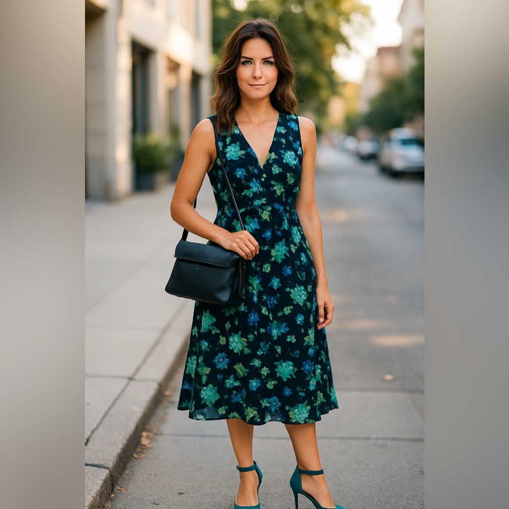 Ann Taylor Blue Sleeveless A-Line Sundress